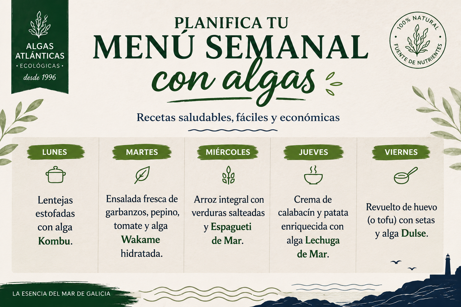 Menú semanal saludable con algas (fácil y económico)